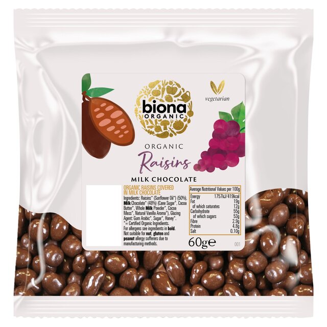 Biona Raisins Organic Milk Chocolate 60g