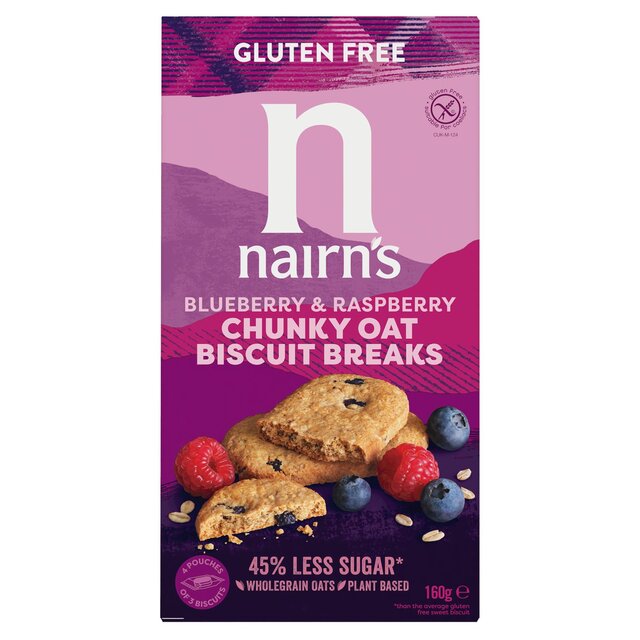 Nairn's Gluten Free Oats, Blueberry & Raspberry Chunky Biscuit Breaks 160g