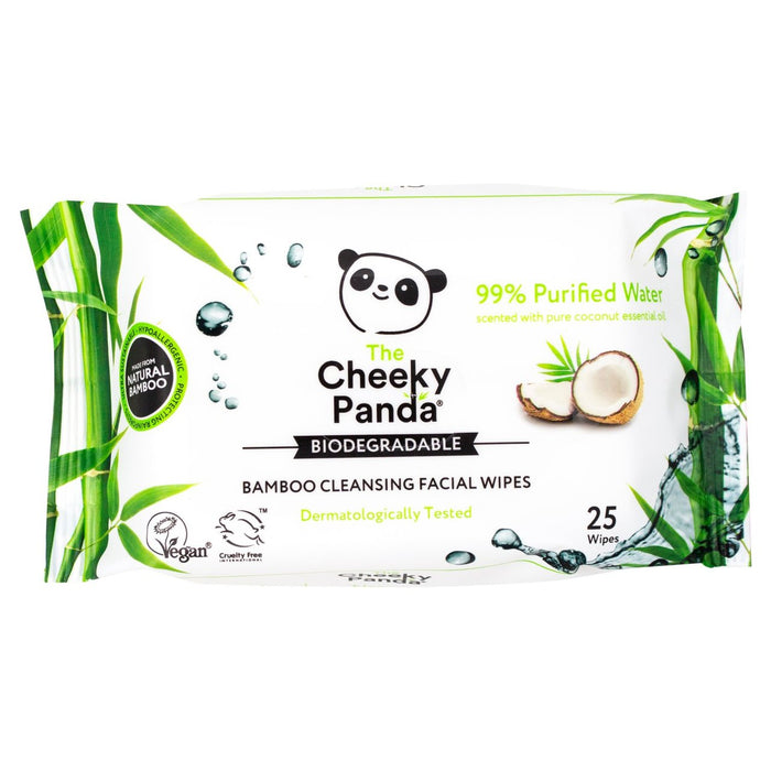 El descarado Panda Bamboo Facial Cleansing Wipes Coconut Scentent 25 por paquete