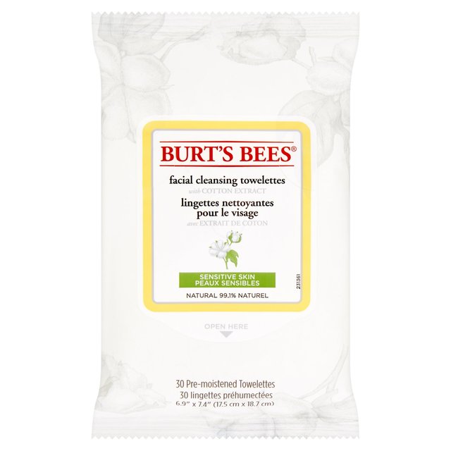 Burt's Bees Sensitive Facial Nettoying Lingles avec extrait de coton 30 par paquet