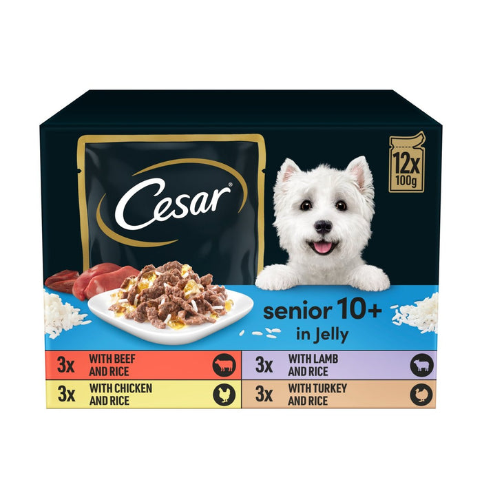Cesar Senior Wet Dog Food -Beutel gemischte Auswahl in Gelee 12 x 100g