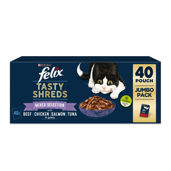 Felix Tasty Shreds Katzenfutter gemischte Auswahl in Soße 40 x 80g