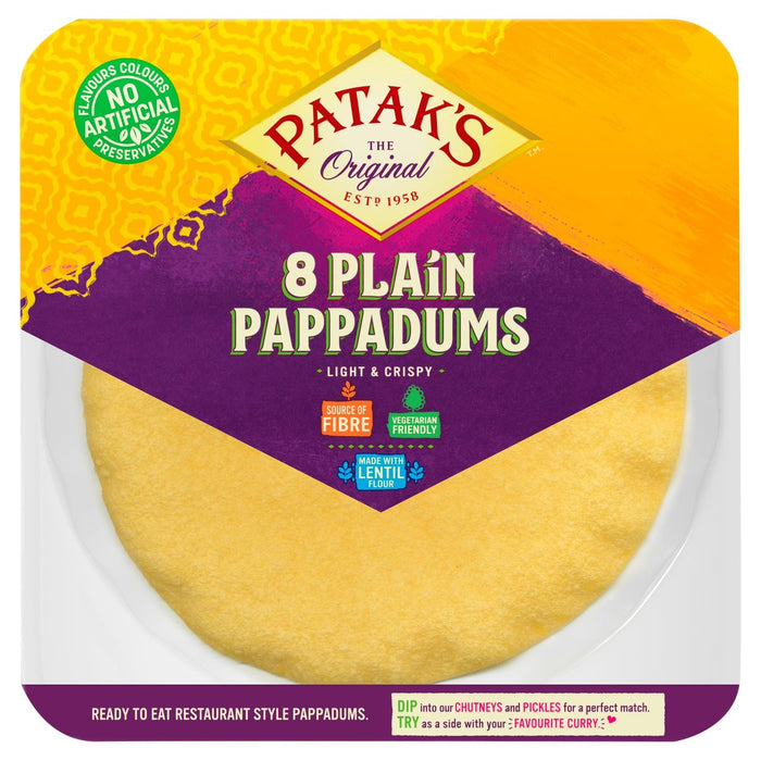 Patak's Plain Pappadums 8 por paquete 