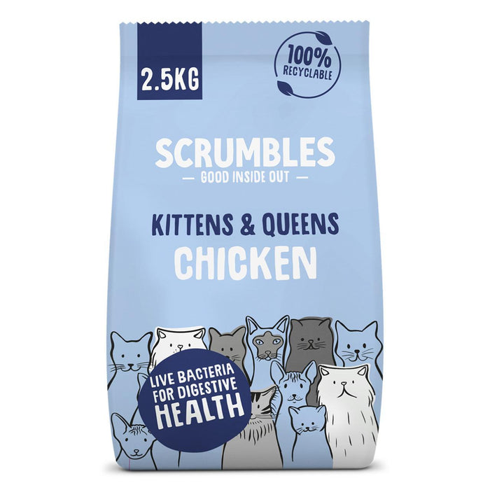 Scrumbles Kitten and Queens Dry Cat Food Chicken 2.5kg